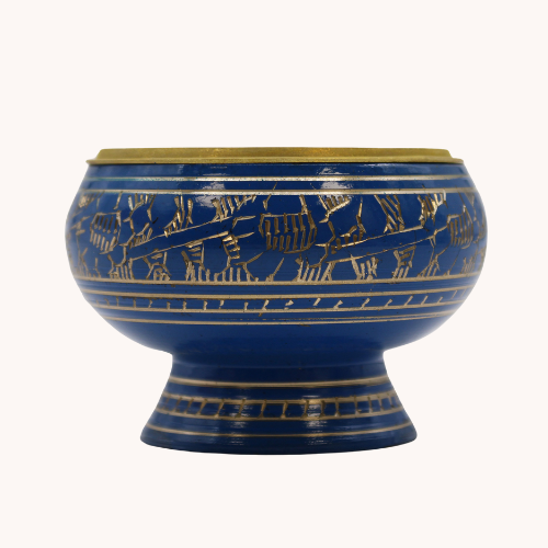 Blue Third Eye Chakra resin incense burner with brass charcoal screen