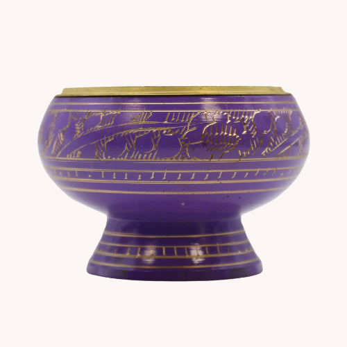 Purple resin incense burner with brass lid representing the Crown Chakra