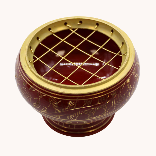 Red charcoal resin incense burner for grounding Root Chakra stability and energy