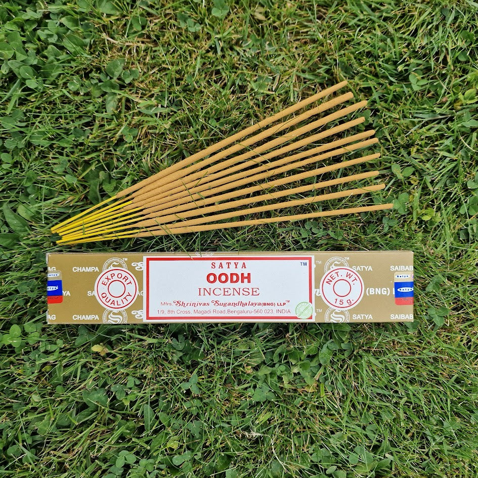 Satya Oodh incense with luxurious oud aroma for grounding and luxury rituals