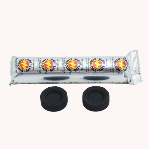 Charcoal tablets for burning resin incense, packaged in foil