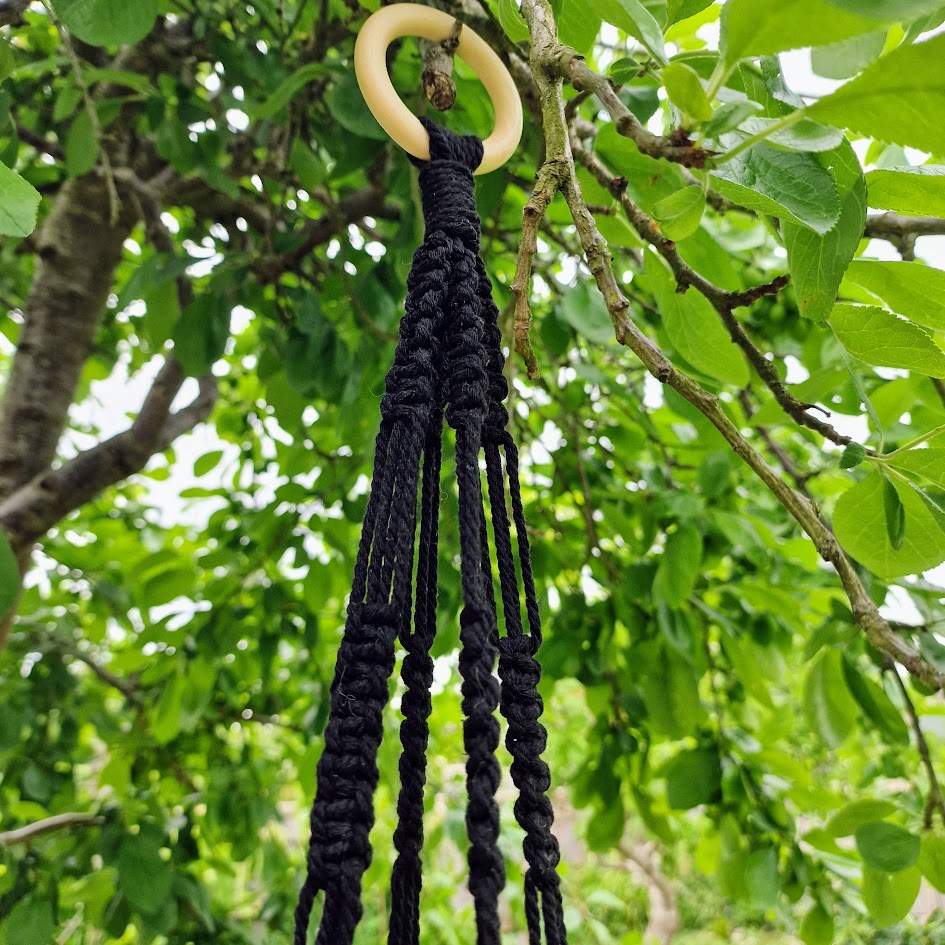 Handmade Macrame Plant Hanger with Wooden Shelf – Square Knot