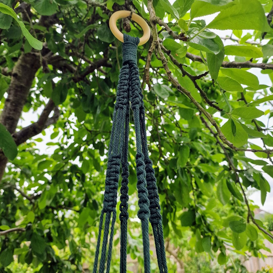 Handmade Macrame Plant Hanger with Wooden Shelf – Square Knot