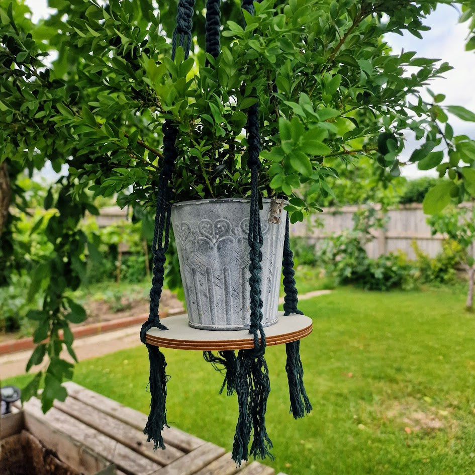 Handmade Macrame Plant Hanger with Wooden Shelf – Square Knot