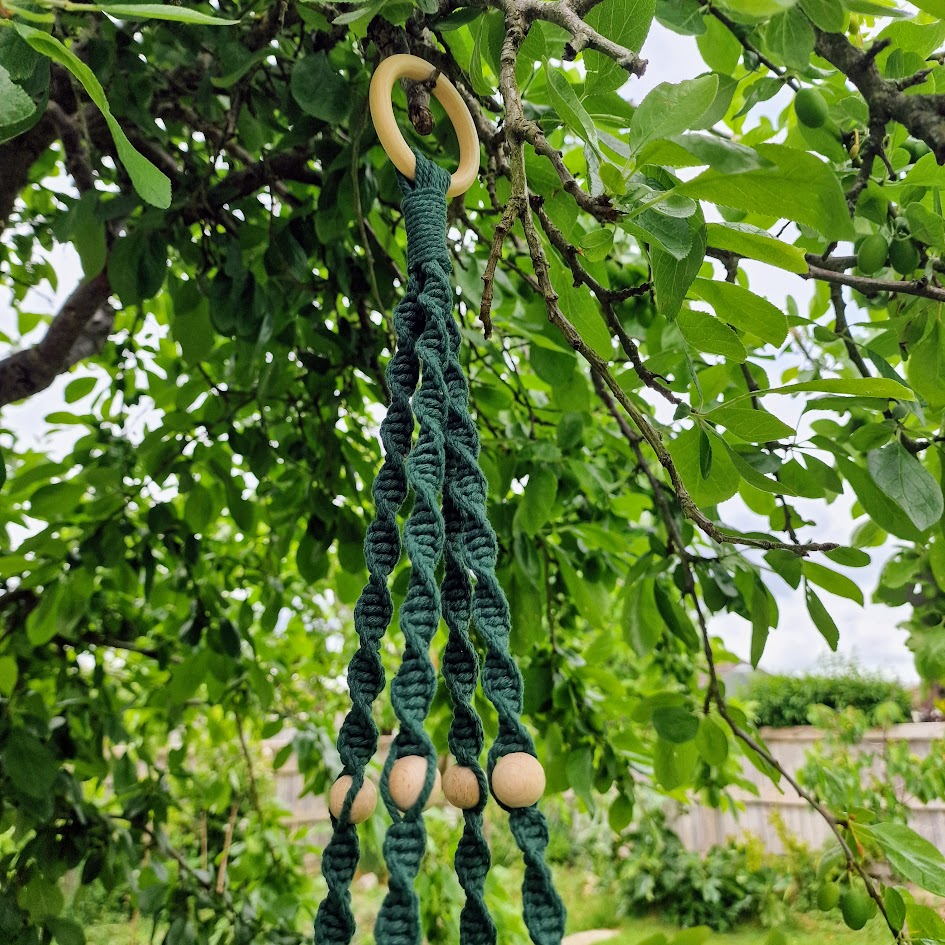 Handmade Macrame Plant Hanger with Wooden Shelf - Twist Knot