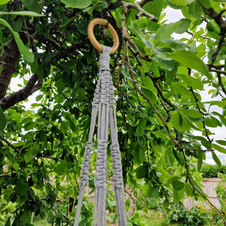 Handmade Macrame Plant Hanger with Wooden Shelf – Square Knot