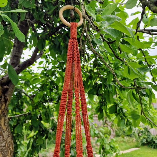 Handmade Macrame Plant Hanger with Wooden Shelf – Square Knot
