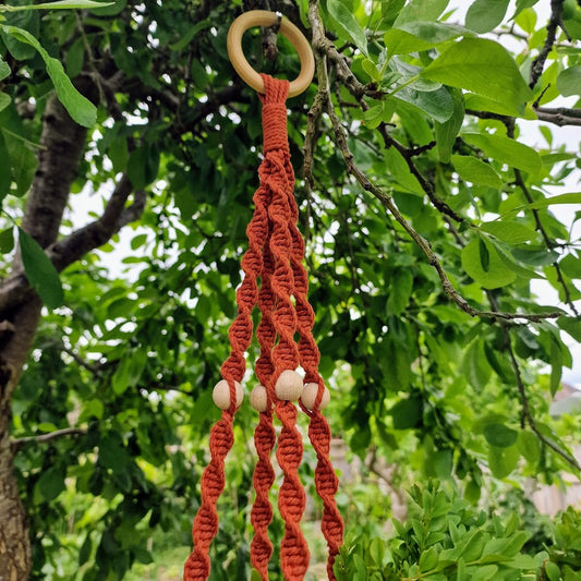 Handmade Macrame Plant Hanger with Wooden Shelf - Twist Knot