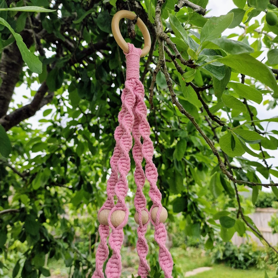 Handmade Macrame Plant Hanger with Wooden Shelf - Twist Knot