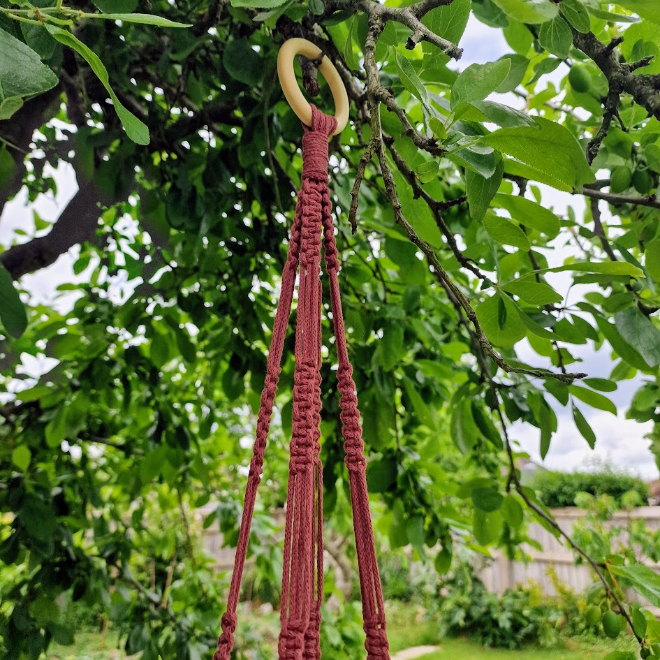 Handmade Macrame Plant Hanger with Wooden Shelf – Square Knot