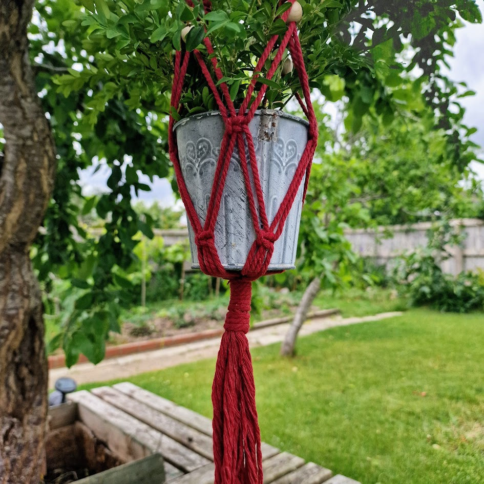 Handmade Macrame Plant Hanger with Wooden Shelf - Twist Knot