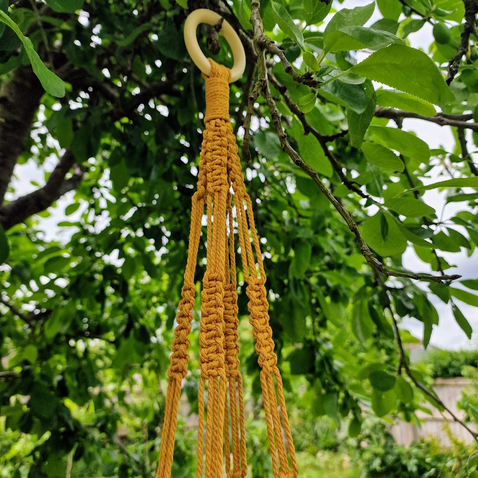 Handmade Macrame Plant Hanger with Wooden Shelf – Square Knot