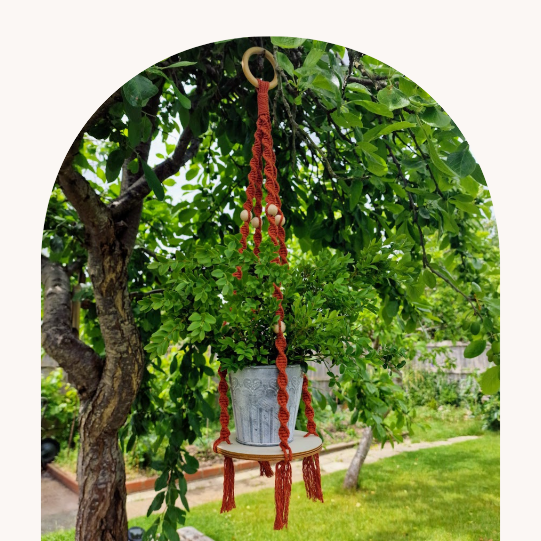 Handmade Macrame Plant Hanger with Wooden Shelf
