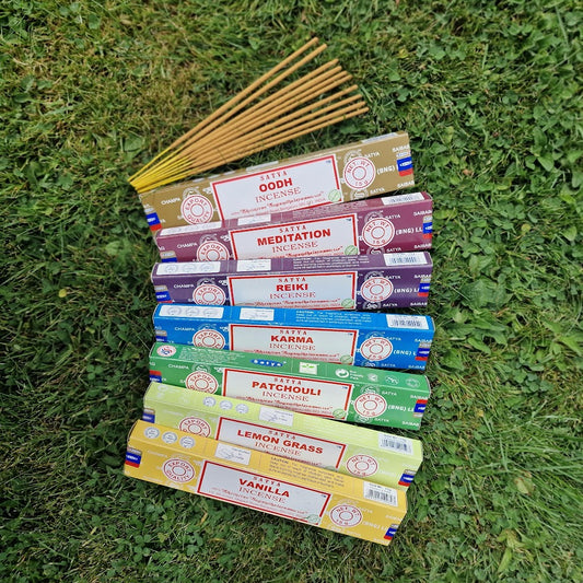 Satya Incense Sticks Bundle – Karma, Vanilla, Oodh, Meditation, Reiki, Lemongrass & Patchouli Scents