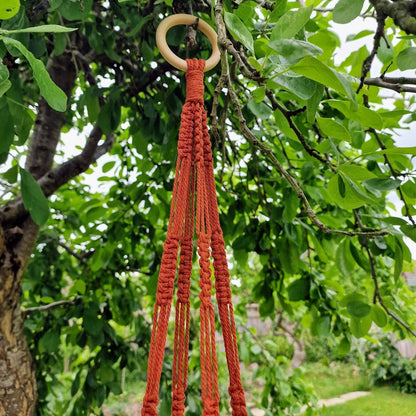 Handmade Macrame Plant Hanger with Wooden Shelf – Square Knot