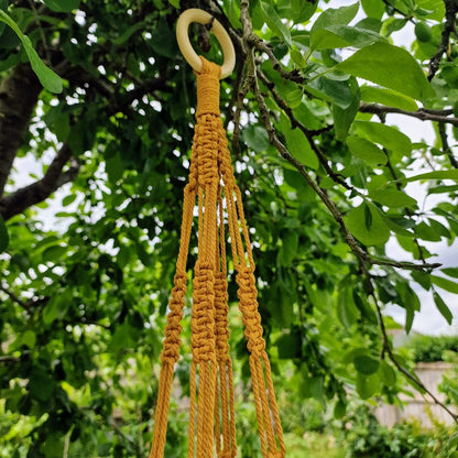 Handmade Macrame Plant Hanger with Wooden Shelf – Square Knot